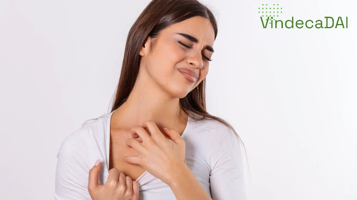 Femeie care se scarpina pe gat