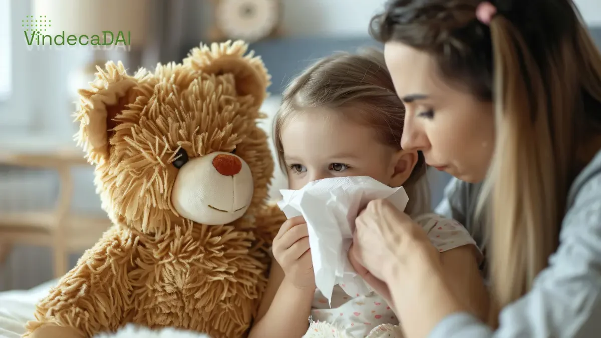 Fetita care isi sufla nasul