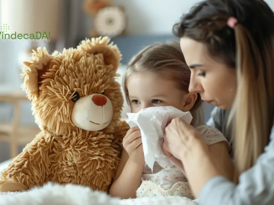 Fetita care isi sufla nasul