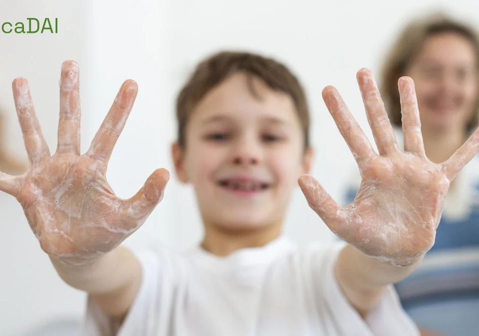 Copil care isi arata mainile